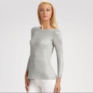 NEW Ralph Lauren Silver Ribbed Boatneck Sweater
